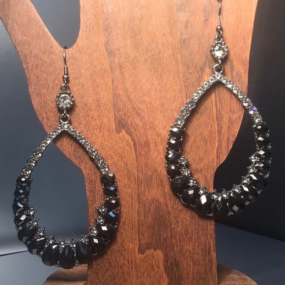 Bold black/clear rhinestone hoops 3.5” x 2” size. Silver tone metal.✨✨✨ - Picture 8 of 8